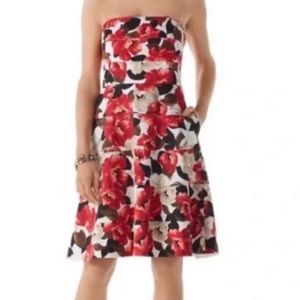 WHBM Red & Black Floral Strapless Sundress 2